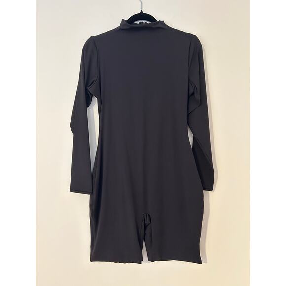 SKIMS All In One Long Sleeve Mid Thigh Bodysuit Solid Black Mockneck EUC XL - Picture 2 of 8